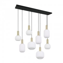 Diva - Black & Matt Brass 8 Light over Island Fitting with Ribbed White Glass Diva - Black & Matt Brass 8 Light over Island Fitting with Ribbed White Glass