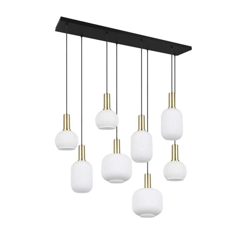 - Diva - Black & Matt Brass 8 Light over Island Fitting with Ribbed White Glass Trio-319800808 - Diva - Black & Matt Brass 8 Light over Island Fitting with Ribbed White Glass