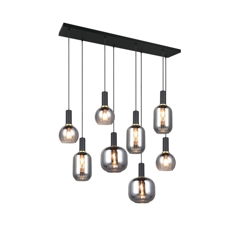 - Diva - Matt Black 8 Light over Island Fitting with Mirrored Smoked Glass Trio-319800832 - Diva - Matt Black 8 Light over Island Fitting with Mirrored Smoked Glass