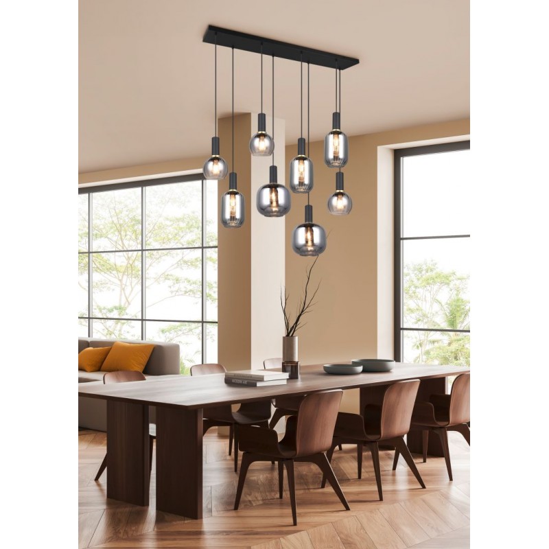 - Diva - Matt Black 8 Light over Island Fitting with Mirrored Smoked Glass Trio-319800832 - Diva - Matt Black 8 Light over Island Fitting with Mirrored Smoked Glass