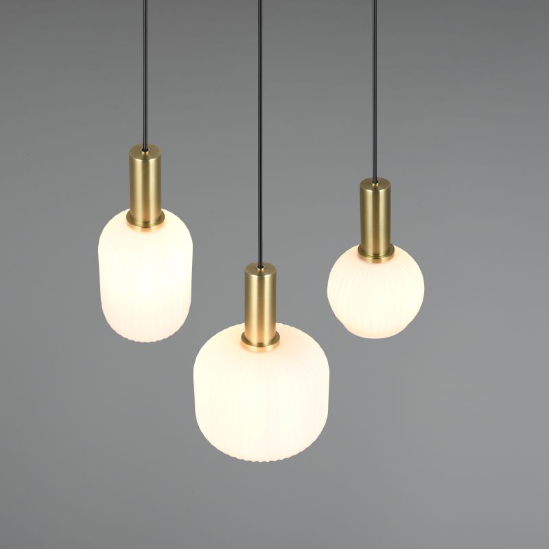 Trio-319830308 - Diva - Black & Matt Brass 3 Light Cluster Pendant with Ribbed White Glass