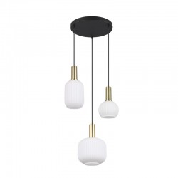 Diva - Black & Matt Brass 3 Light Cluster Pendant with Ribbed White Glass Diva - Black & Matt Brass 3 Light Cluster Pendant with Ribbed White Glass