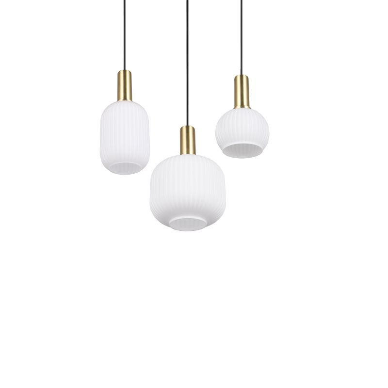 Trio-319830308 - Diva - Black & Matt Brass 3 Light Cluster Pendant with Ribbed White Glass