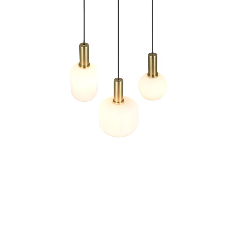 Trio-319830308 - Diva - Black & Matt Brass 3 Light Cluster Pendant with Ribbed White Glass