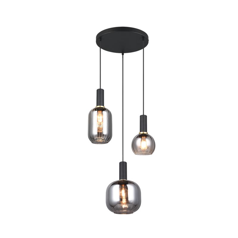 - Diva - Matt Black 3 Light Cluster Pendant with Mirrored Smoked Glass Trio-319830332 - Diva - Matt Black 3 Light Cluster Pendant with Mirrored Smoked Glass