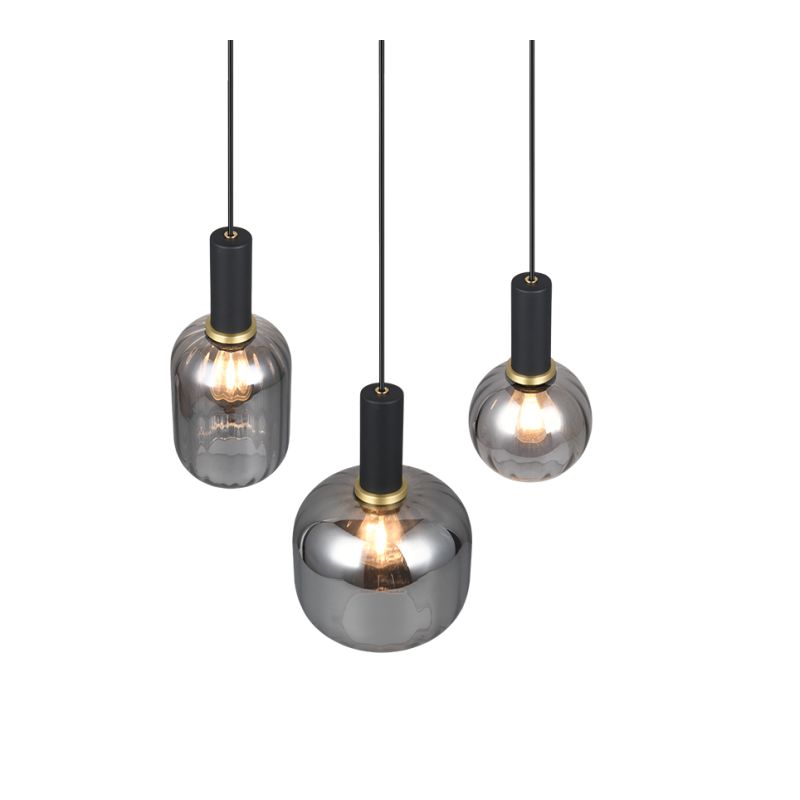 - Diva - Matt Black 3 Light Cluster Pendant with Mirrored Smoked Glass Trio-319830332 - Diva - Matt Black 3 Light Cluster Pendant with Mirrored Smoked Glass