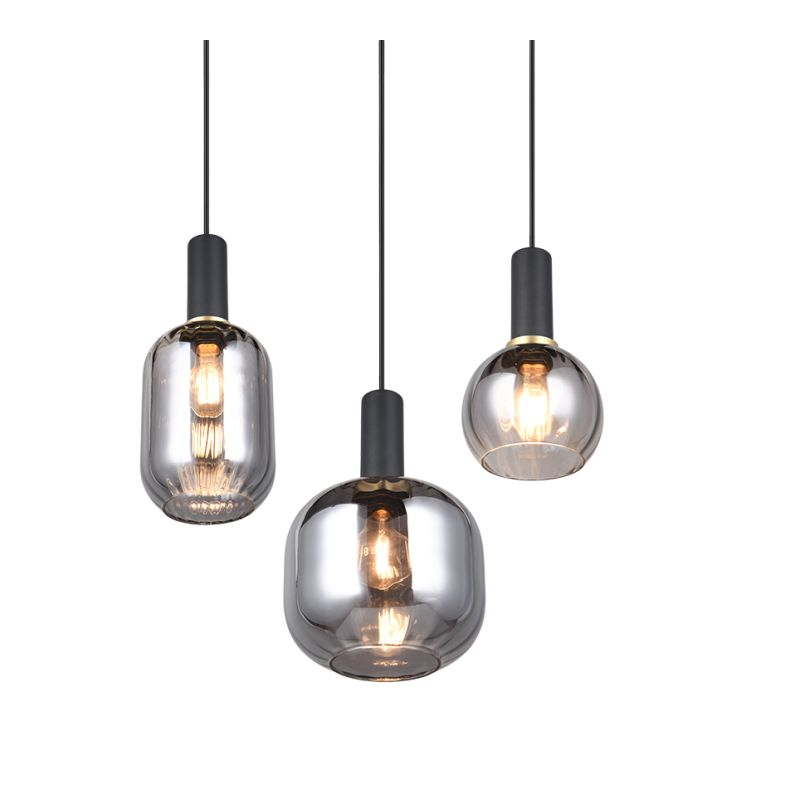 - Diva - Matt Black 3 Light Cluster Pendant with Mirrored Smoked Glass Trio-319830332 - Diva - Matt Black 3 Light Cluster Pendant with Mirrored Smoked Glass