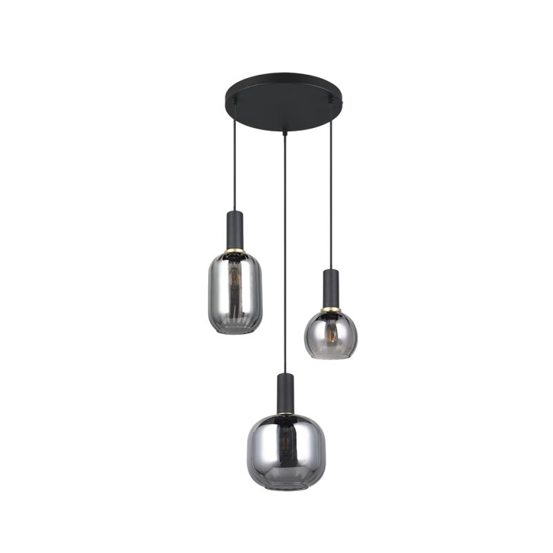 - Diva - Matt Black 3 Light Cluster Pendant with Mirrored Smoked Glass Trio-319830332 - Diva - Matt Black 3 Light Cluster Pendant with Mirrored Smoked Glass