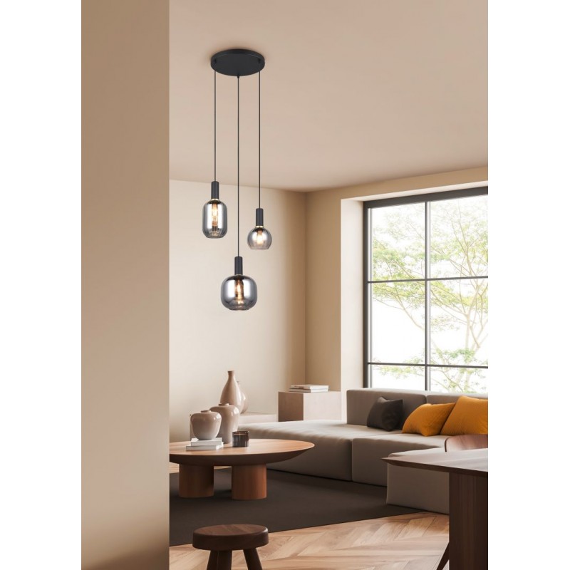 - Diva - Matt Black 3 Light Cluster Pendant with Mirrored Smoked Glass Trio-319830332 - Diva - Matt Black 3 Light Cluster Pendant with Mirrored Smoked Glass