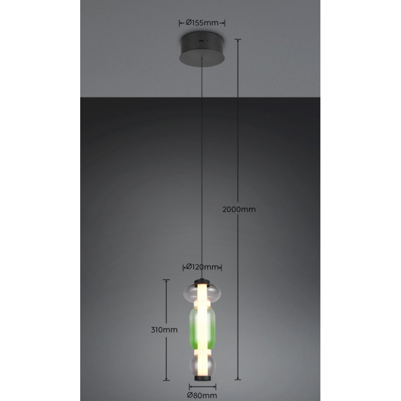 Trio-334310117 - Minerva - Black CCT Pendant with Multicolour Glass