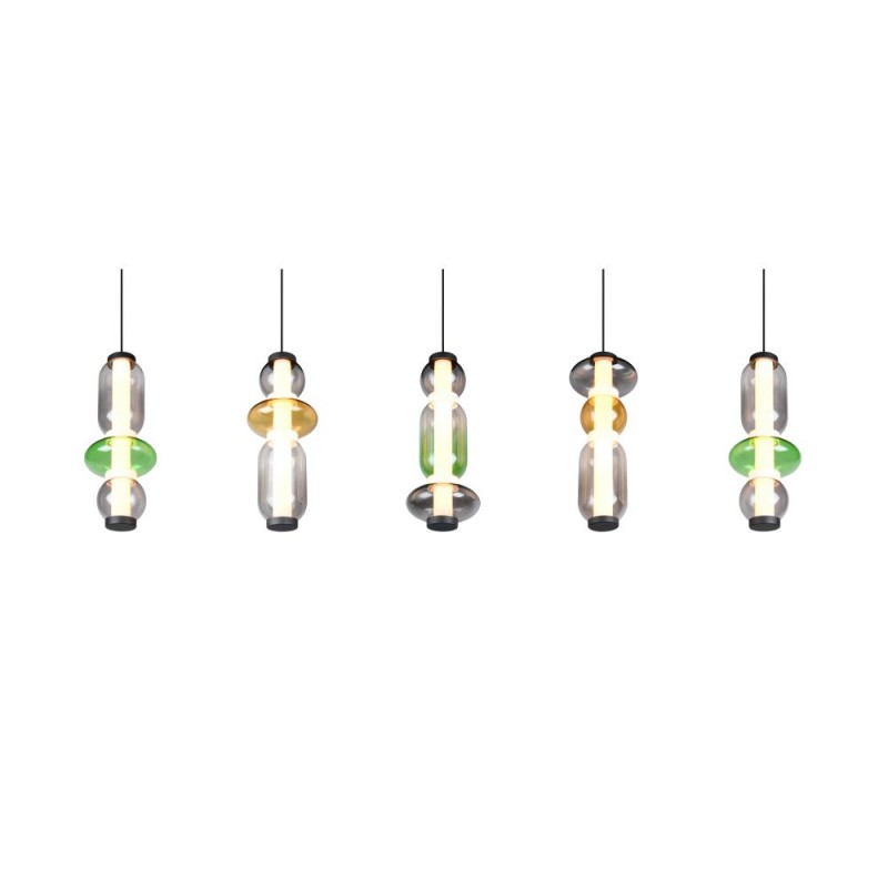 Trio-334310517 - Minerva - Black CCT over Island Fitting with Multicolour Glass