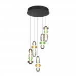 Minerva - Black CCT Cluster Pendant with Multicolour Glass