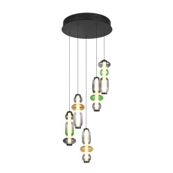 Minerva - Black CCT Cluster Pendant with Multicolour Glass