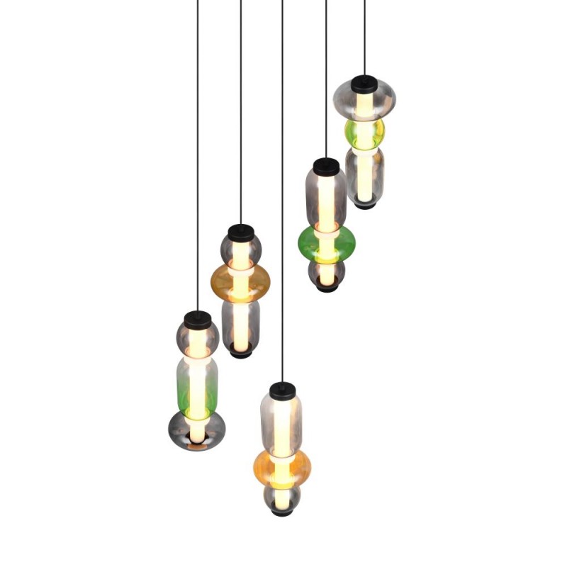 Trio-334330517 - Minerva - Black CCT Cluster Pendant with Multicolour Glass