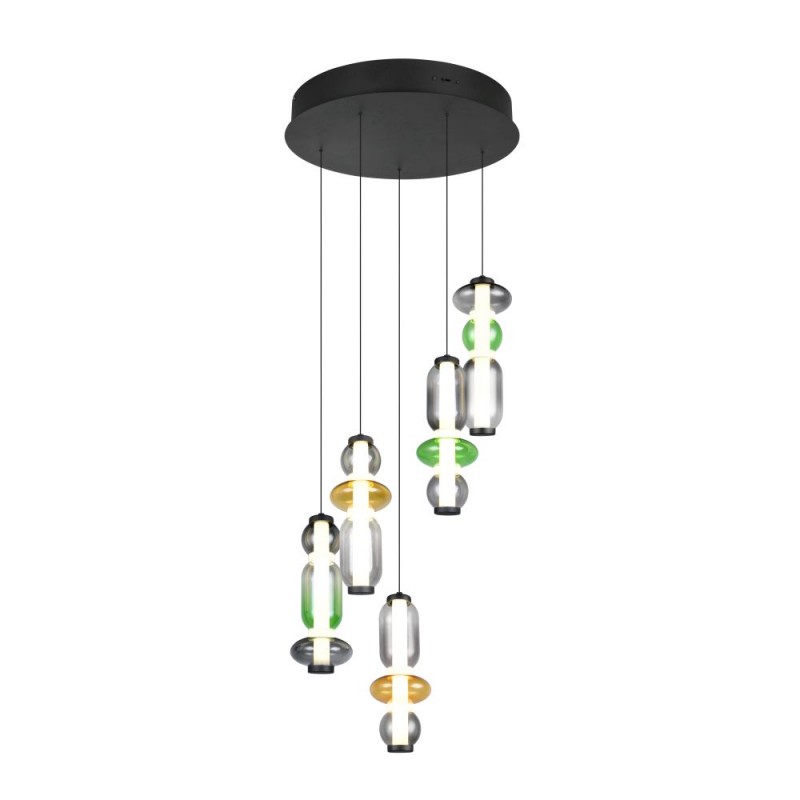 Trio-334330517 - Minerva - Black CCT Cluster Pendant with Multicolour Glass