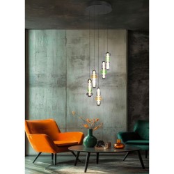 Minerva - Black CCT Cluster Pendant with Multicolour Glass