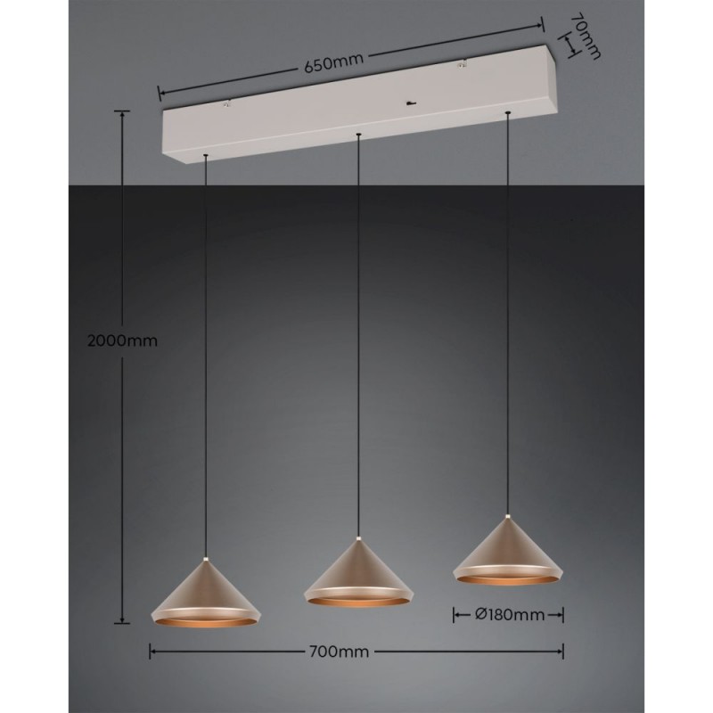 Trio-336210365 - Laguna - Warm Grey 3 Light CCT over Island Fitting with Coffee Shade