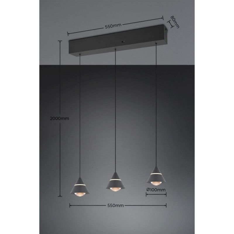 Trio-337010332 - Romeo - Matt Black 3 Light CCT over Island Fitting