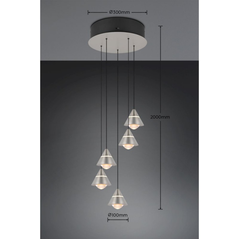 Trio-337030507 - Romeo - Matt Nickel 5 Light CCT Cluster Pendant
