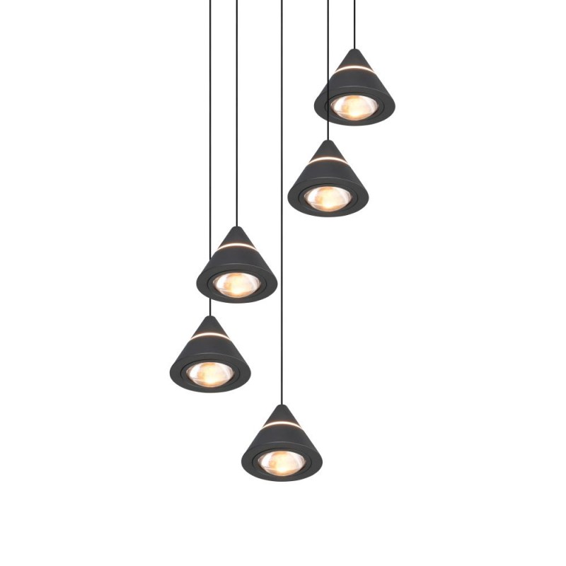 Trio-337030532 - Romeo - Matt Black 5 Light CCT Cluster Pendant
