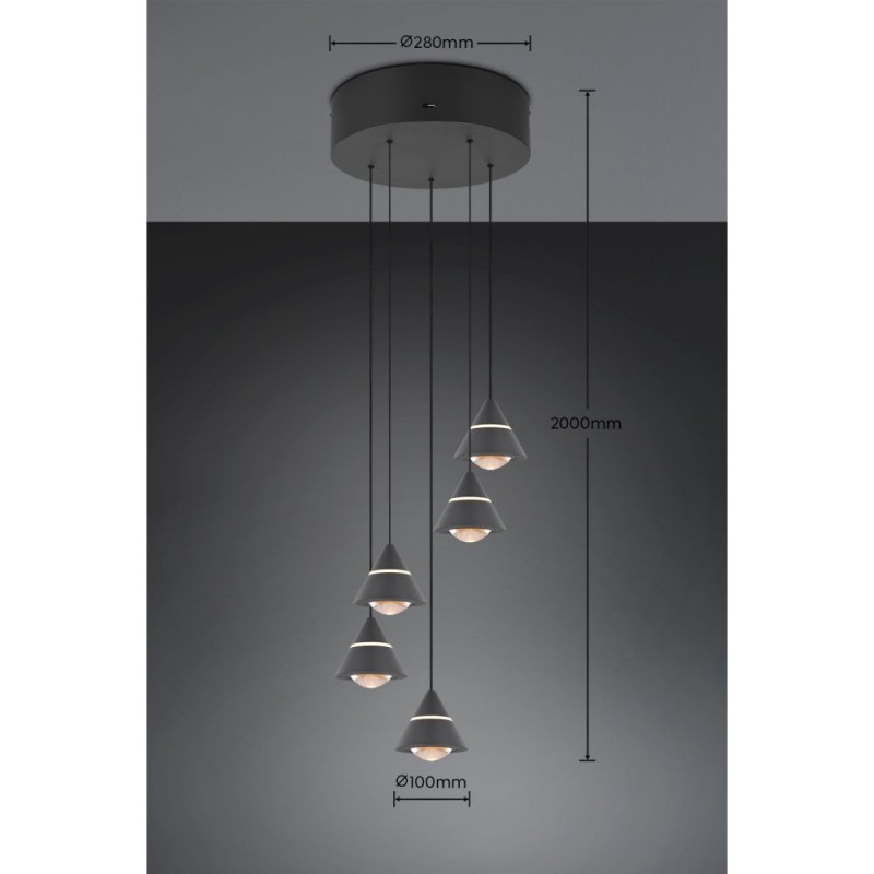 Trio-337030532 - Romeo - Matt Black 5 Light CCT Cluster Pendant