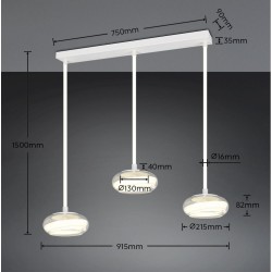 Tarsia - White 3 Light LED over Island Fitting with Clear Glass
