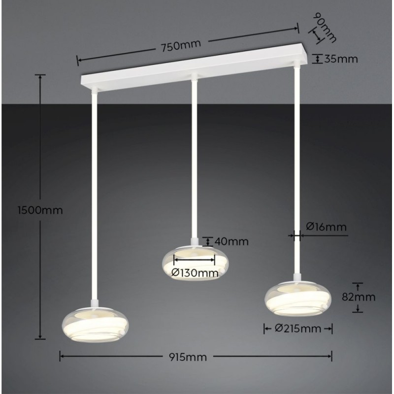 Trio-337810331 - Tarsia - White 3 Light LED over Island Fitting with Clear Glass