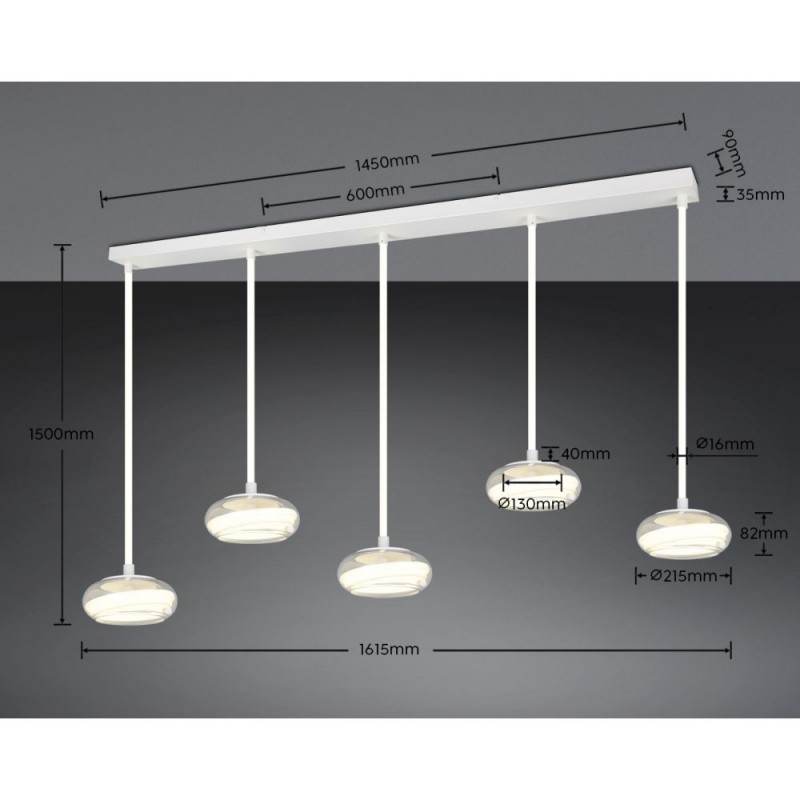 Trio-337810531 - Tarsia - White 5 Light LED over Island Fitting with Clear Glass