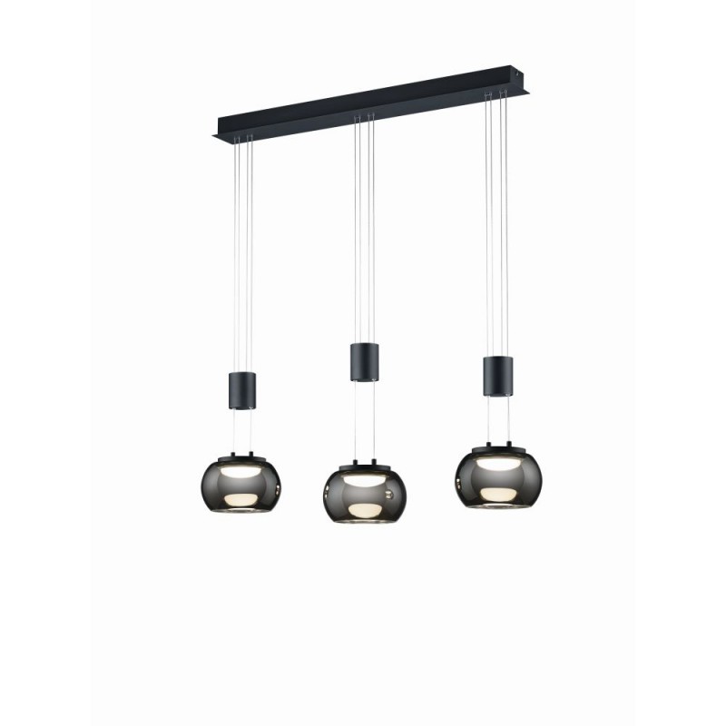 Trio-342010332 - Madison - Matt Black 3 Light over Island Fitting with Smoked Glass