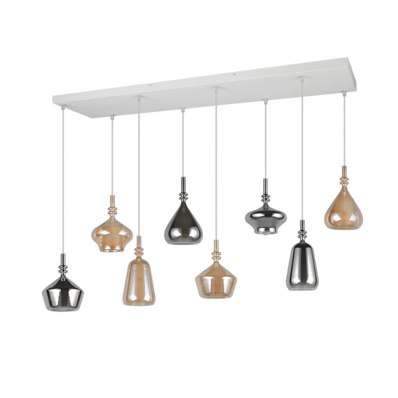 Trio-349400817 - Aldea - White 8 Light over Island Fitting with Decorative Glass