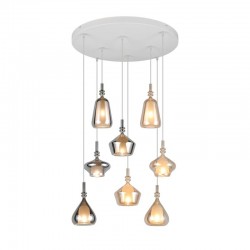 Aldea - White 8 Light Cluster Pendant with Decorative Glass Aldea - White 8 Light Cluster Pendant with Decorative Glass