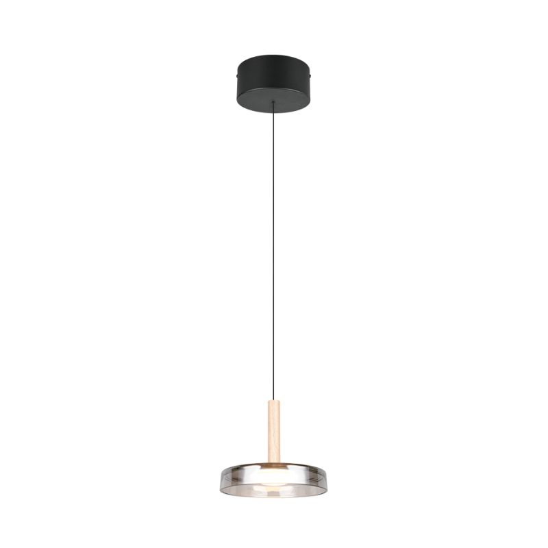 - Celeste - Black & Wood LED Pendant with Smoked Glass Trio-354910132 - Celeste - Black & Wood LED Pendant with Smoked Glass