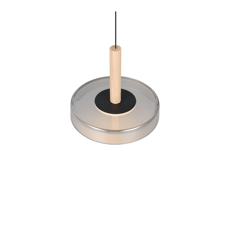 - Celeste - Black & Wood LED Pendant with Smoked Glass Trio-354910132 - Celeste - Black & Wood LED Pendant with Smoked Glass
