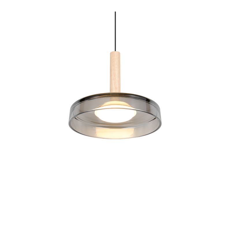- Celeste - Black & Wood LED Pendant with Smoked Glass Trio-354910132 - Celeste - Black & Wood LED Pendant with Smoked Glass