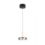 Celeste - Black & Wood LED Pendant with Smoked Glass
