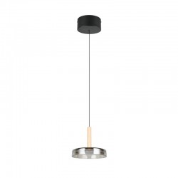 Celeste - Black & Wood LED Pendant with Smoked Glass