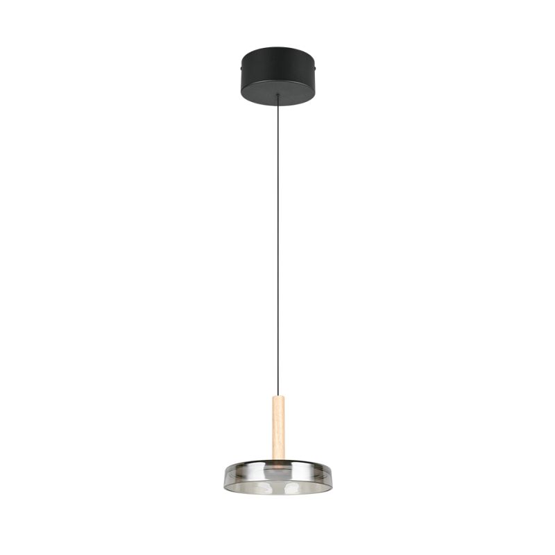 - Celeste - Black & Wood LED Pendant with Smoked Glass Trio-354910132 - Celeste - Black & Wood LED Pendant with Smoked Glass