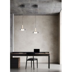 Celeste - Black & Wood LED Pendant with Smoked Glass