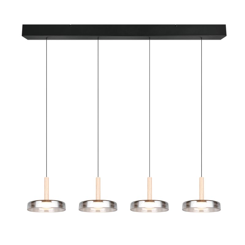 Trio-354910432 - Celeste - Black & Wood 4 Light LED over Island Fitting with Smoked Glass