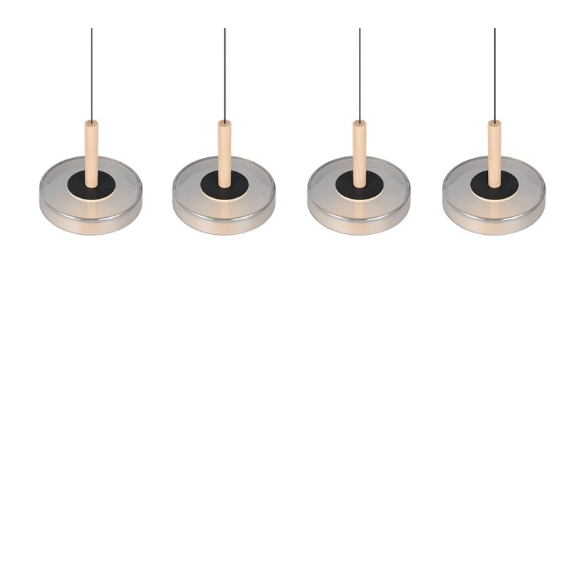 Trio-354910432 - Celeste - Black & Wood 4 Light LED over Island Fitting with Smoked Glass
