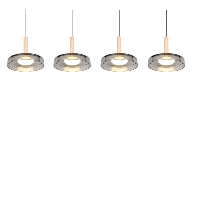 Trio-354910432 - Celeste - Black & Wood 4 Light LED over Island Fitting with Smoked Glass