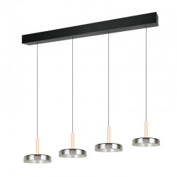 Celeste - Black & Wood 4 Light LED over Island Fitting with Smoked Glass Celeste - Black & Wood 4 Light LED over Island Fitting with Smoked Glass