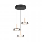 Celeste - Black & Wood 3 Light LED Cluster Pendant with Smoked Glass Celeste - Black & Wood 3 Light LED Cluster Pendant with Smoked Glass