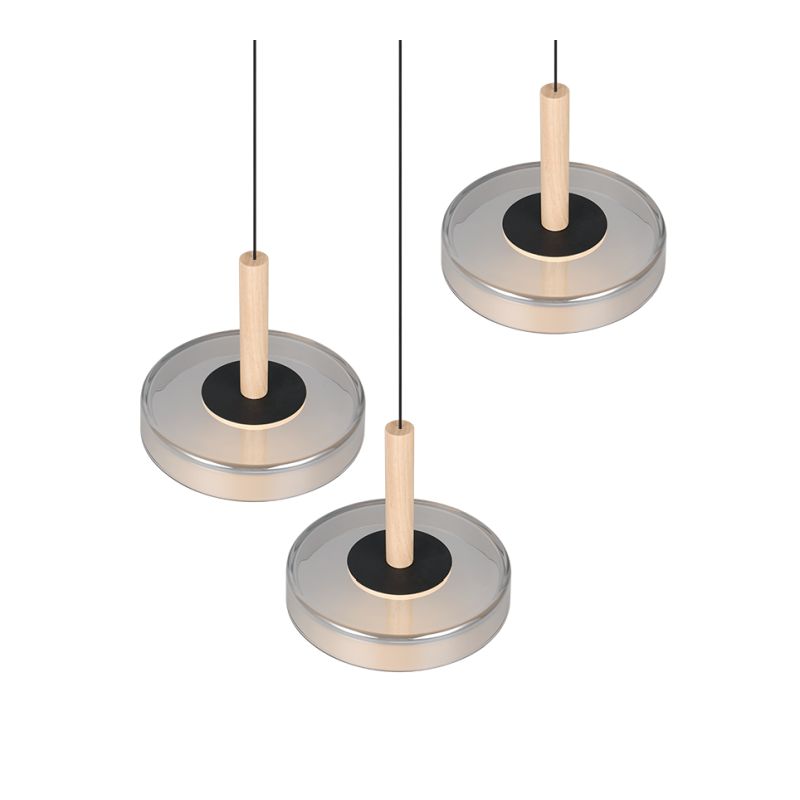 - Celeste - Black & Wood 3 Light LED Cluster Pendant with Smoked Glass Trio-354930332 - Celeste - Black & Wood 3 Light LED Cluster Pendant with Smoked Glass