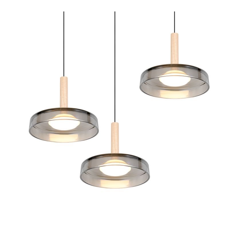 - Celeste - Black & Wood 3 Light LED Cluster Pendant with Smoked Glass Trio-354930332 - Celeste - Black & Wood 3 Light LED Cluster Pendant with Smoked Glass