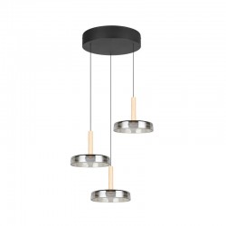 Celeste - Black & Wood 3 Light LED Cluster Pendant with Smoked Glass Celeste - Black & Wood 3 Light LED Cluster Pendant with Smoked Glass
