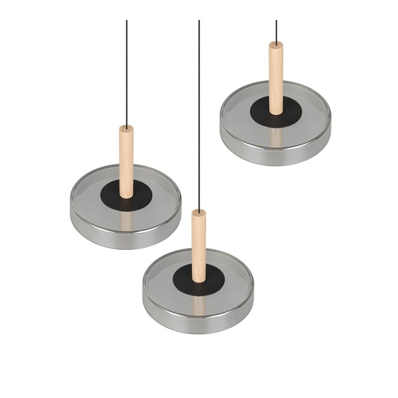- Celeste - Black & Wood 3 Light LED Cluster Pendant with Smoked Glass Trio-354930332 - Celeste - Black & Wood 3 Light LED Cluster Pendant with Smoked Glass