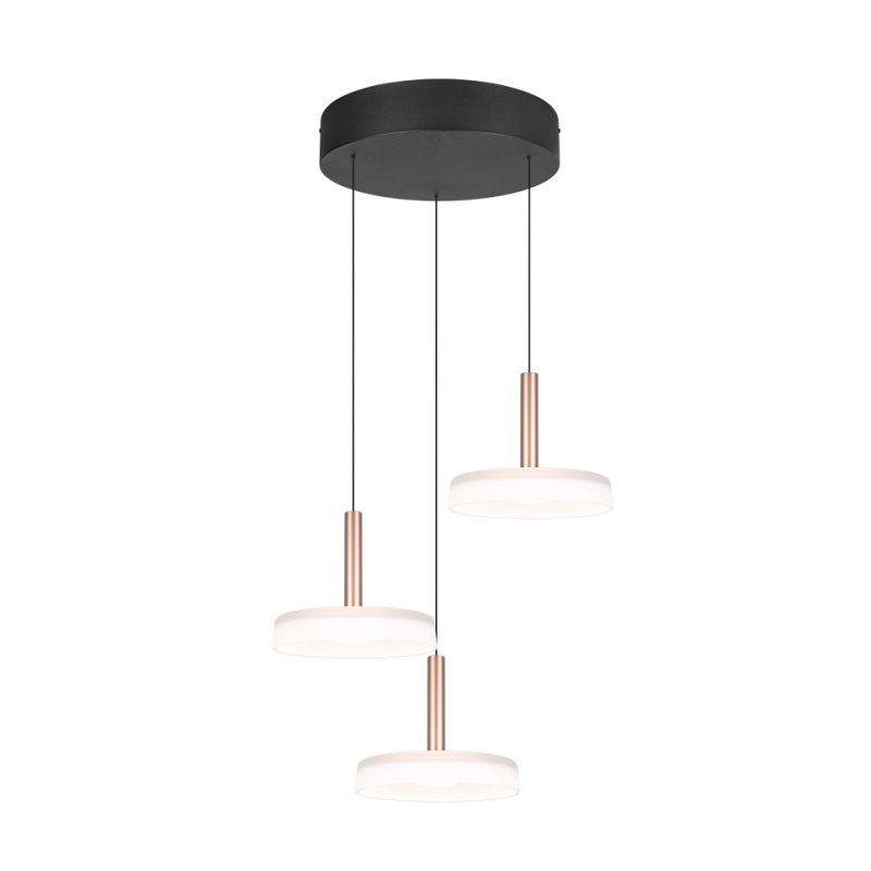 Trio-354930365 - Celeste - Black & Coffee 3 Light LED Cluster Pendant with White Glass