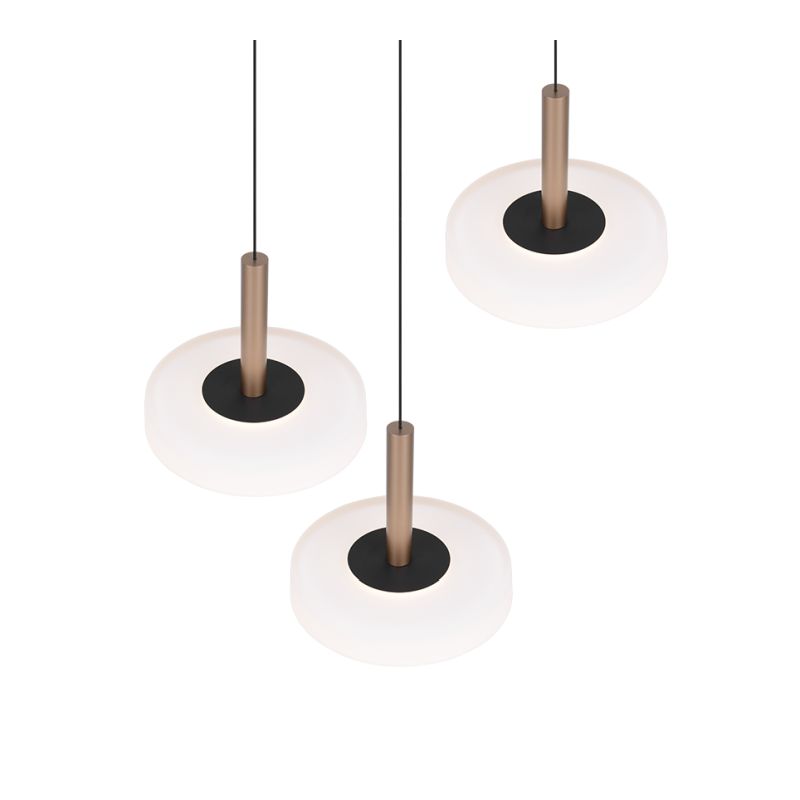 Trio-354930365 - Celeste - Black & Coffee 3 Light LED Cluster Pendant with White Glass