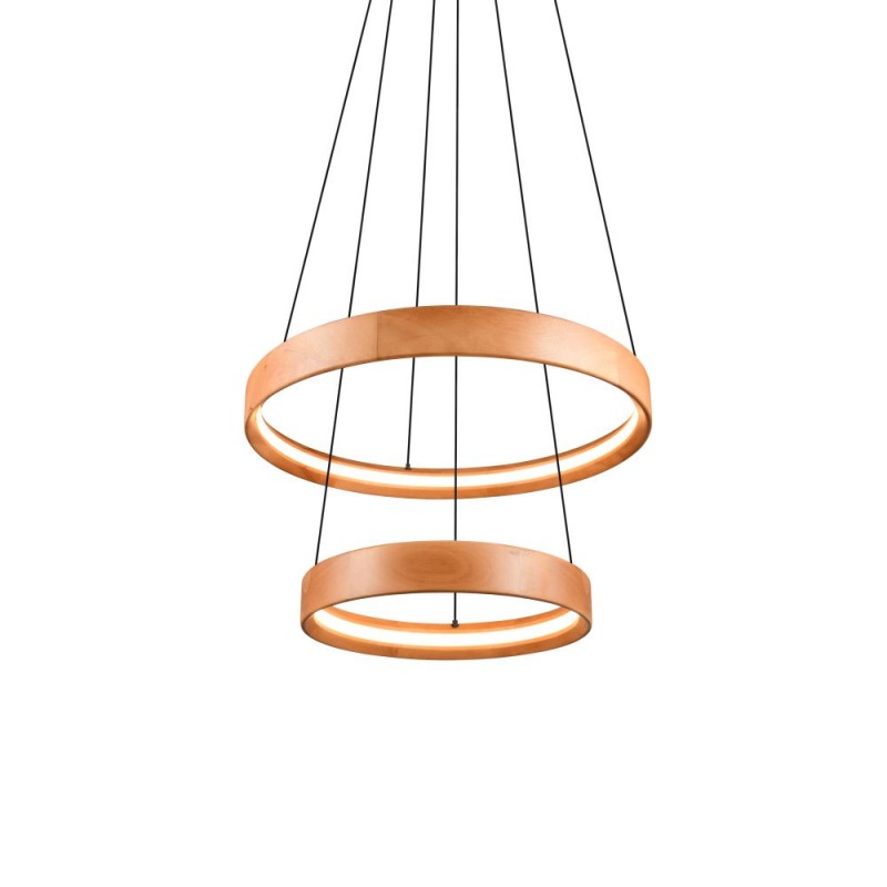 Trio-355039130 - Lynwood - Black 2 Light LED Pendant with Wooden Shade